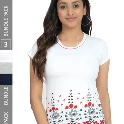 IndiWeaves Pack Of 3 Printed Round Neck Pure Cotton T-shirt-image-29