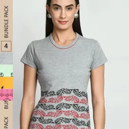 IndiWeaves Pack of 4 Floral Printed Pure Cotton T-shirts-image-76