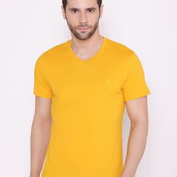 BODYACTIVE Men Yellow V-Neck T-shirt-image-83