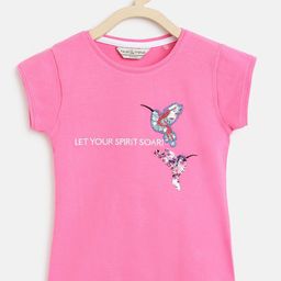 TALES & STORIES Girls Pink Printed Cotton T-shirt-image-107