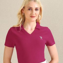 U.S. Polo Assn. Women Self Design Textured V Neck Casual T-shirt-image-73