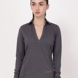 STUDIOACTIV Women Grey Solid Shirt Collar regular Fit T-shirt-image-99