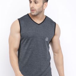 CHKOKKO Men Grey Solid Dri-Fit V-Neck Gym T-shirt-image-23