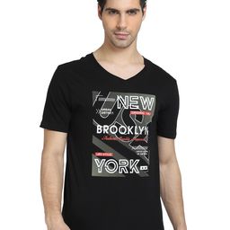 DYCA Men Black Typography Printed V-Neck Cotton T-shirt-image-68