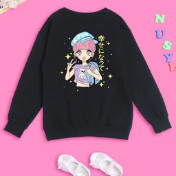 NUSYL Girls Graphic Printed Round Neck Pullover Oversized Fleece Sweatshirt-image-90