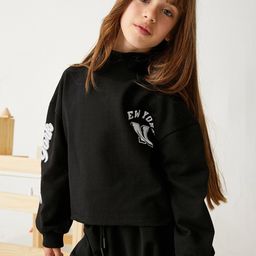 Koton Girls Typography Printed High Neck Ribbed Cotton Pullover Sweatshirt-picture-38