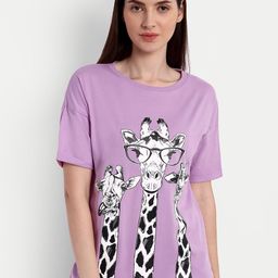 iki chic Women Lavender Printed Raw Edge T-shirt-image-43