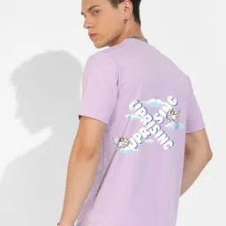 Campus Sutra Lavender & White Typographic Printed Cotton T-shirt-image-24