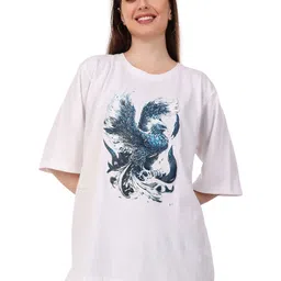 TRENDY RABBIT Women Graphic Printed Round Neck Oversized T-shirt-image-27