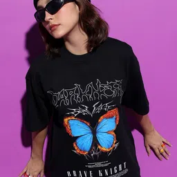 Tokyo Talkies Black Graphic Printed Drop Shoulder Sleeves Oversized T-shirt-image-56