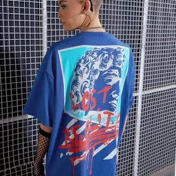 SASSAFRAS Blue Graphic Printed Drop-Shoulder Oversized Pure Cotton T-shirt-image-22