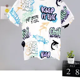 Googo Gaaga Boys Printed V-Neck Raw Edge T-shirt-41