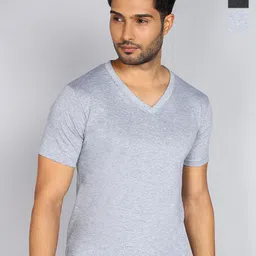 Fleximaa Men 2 V-Neck Pure Cotton Raw Edge T-shirt-image-13