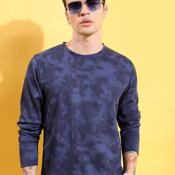 HIGHLANDER Navy Blue Abstract Printed Long Sleeve Relaxed Fit T-shirt-image-64
