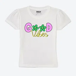 Mast & Harbour Girls White Typography Printed Pure Cotton Round-Neck T-Shirt-picture-46