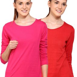 appulse Women Pack of 2 Pink & Red Cotton T-shirt-2