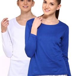 appulse Women Pack of 2 White & Blue Cotton T-shirt-image-30