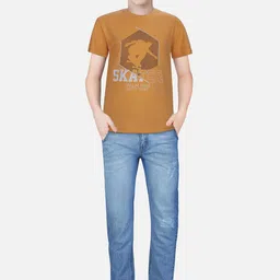 Palm Tree Boys Orange Raw Edge T-shirt-image-0
