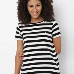 Allen Solly Woman Women Black & White Striped Cotton T-shirt-picture-56