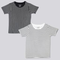 BE AWARA Kids Black & White Pack Of 2 Striped Monochrome T-shirt-image-16