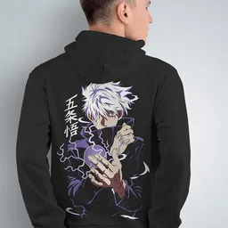 Crazymonk Gojo Saturo Strongest Sorcerer Anime Printed Hooded Cotton Sweatshirt-image-27