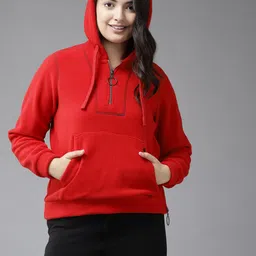 UTH by Roadster Girls Red Solid Hooded Sweatshirt-image-87