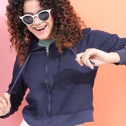 Tokyo Talkies Women Navy Blue & Red Solid Hooded Sweatshirt-picture-49