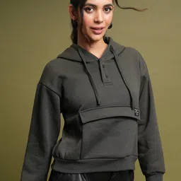 Tokyo Talkies Grey Relaxed Fit Hooded Sweatshirt-image-41