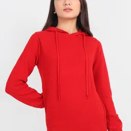 JoE Hazel Women Red Hooded Pure Cotton Sweatshirt-image-75