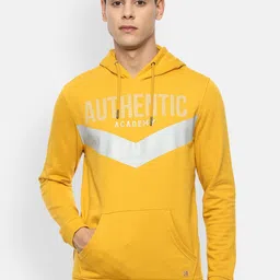 Van Heusen ACADEMY Men Yellow Printed Hooded Sweatshirt-image-34