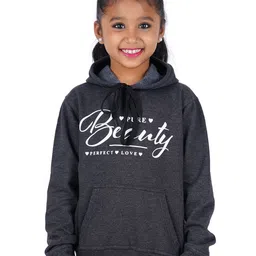 Fleximaa Unisex Kids Charcoal Printed Hooded Sweatshirt-24