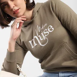 Campus Sutra Typography Printed Hooded Cotton Pullover-29