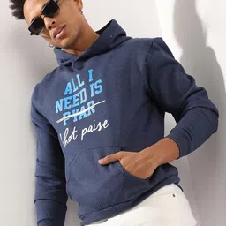 Campus Sutra Blue Typography Printed Hooded Cotton Sweatshirt-picture-12