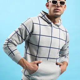 Campus Sutra Checked Hooded Cotton Pullover Sweatshirt-image-48