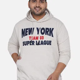 John Pride Men Cream-Coloured & Navy Blue Embroidered Plus Size Hooded Sweatshirt-51