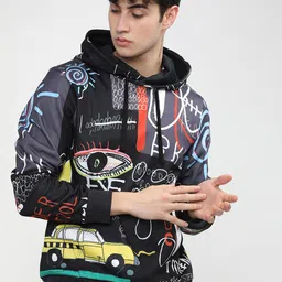 HIGHLANDER Men Black Printed Hooded Sweatshirt-picture-12