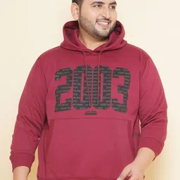 John Pride Plus Size Alphanumeric Printed Hooded Neck Fleece Pullover Sweatshirt-image-83