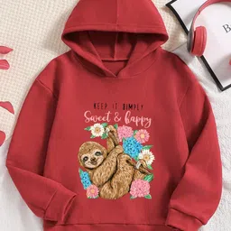 StyleCast Girls Red Graphic Printed Hooded Sweatshirt-image-84