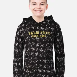 Palm Tree Boys Black Printed Hooded Sweatshirt-image-53