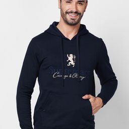 GIORDANO Typography Printed Hooded Pure Cotton Pullover Sweatshirt-image-96
