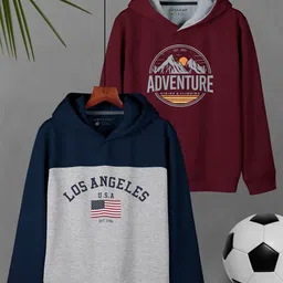 HELLCAT Boys Pack Of 2 Printed Hooded Cotton Sweatshirt-45