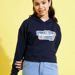 Noh.Voh - SASSAFRAS Kids Girls Navy Blue Printed Hooded Sweatshirt-image-44