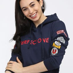 Tokyo Talkies Women Navy Blue Printed Hooded Sweatshirt-image-62