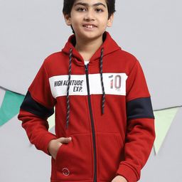Monte Carlo Boys Typography Printed Hooded Open Front Sweatshirt-15