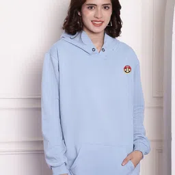 Imsa Moda Conversational Printed Hooded Fleece Oversized Pullover-3