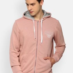 Louis Philippe Jeans Men Pink Hooded Pure Cotton Sweatshirt-image-97