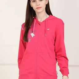 Wildcraft Women Pink Cotton Front Open Hooded Sweatshirt-image-31