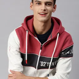 SHOWOFF Men Red Colourblocked Hooded Sweatshirt-picture-13