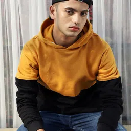 Campus Sutra Colourblocked Hooded Cotton Sweatshirt-image-30