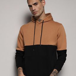 Campus Sutra Black & Brown Colourblocked Hooded Cotton Sweatshirt-image-27